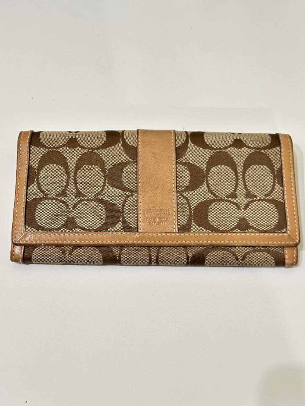 Vintage Coach Signature Tan & Brown Canvas Leather Bifold Wallet Card Holder Y2K